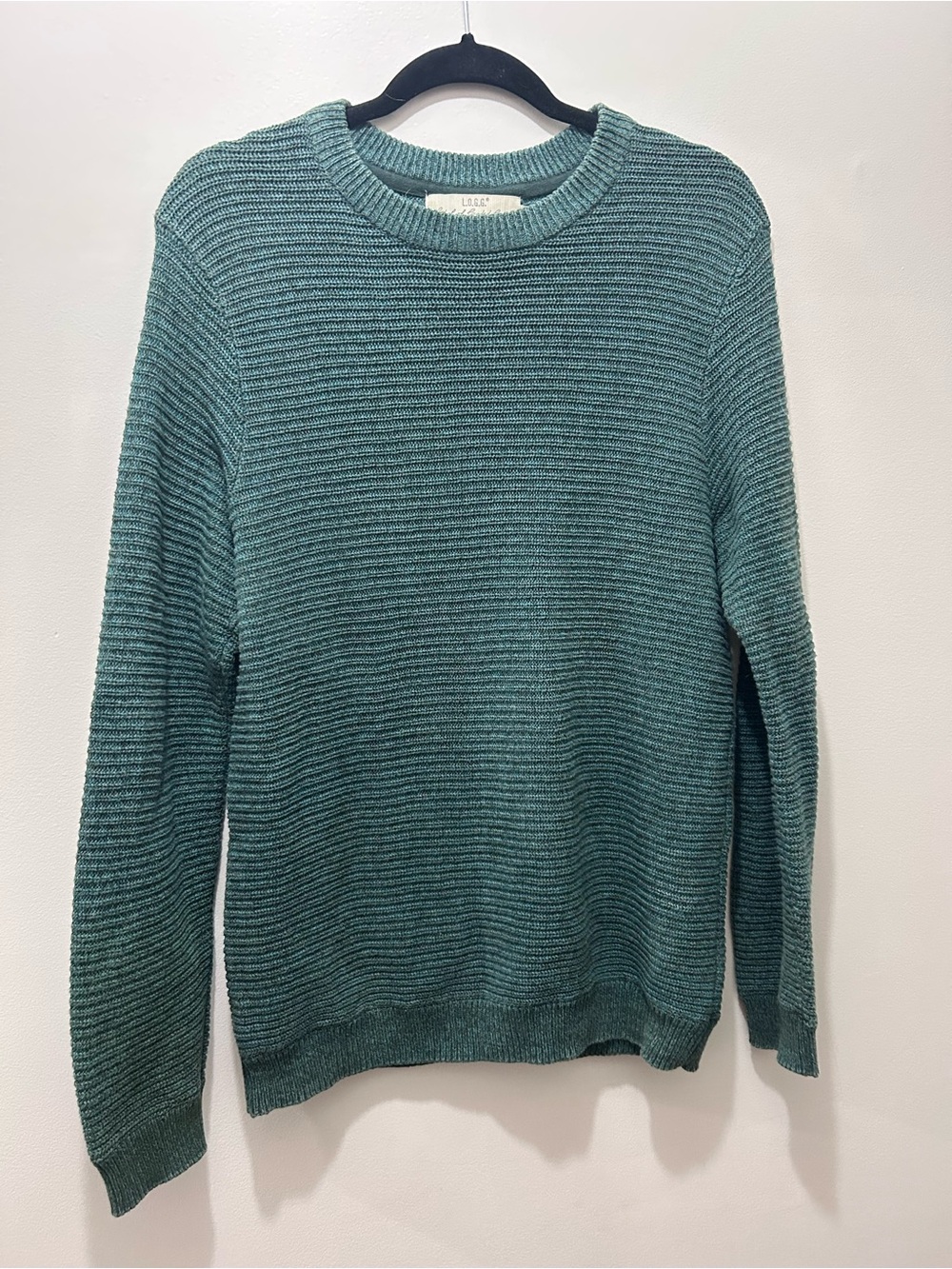 H&M Men’s Textured Crewneck Sweater in Teal Green